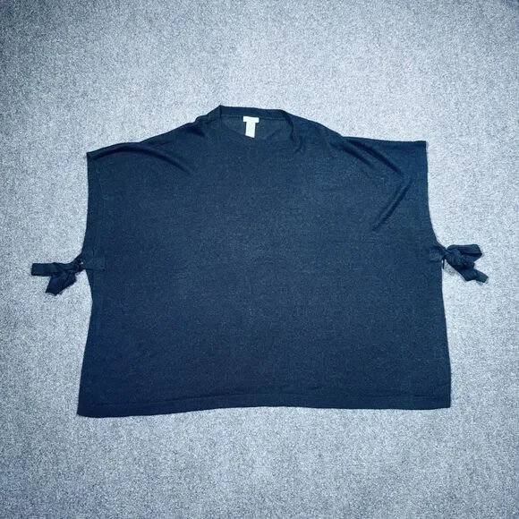 J Jill Linen Side-tie Sweater Poncho Navy Blue Knit One Size - Picture 3 of 6